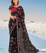 Black embroidered net saree with blouse