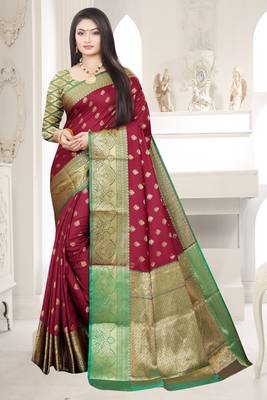 Maroon woven art silk saree with blouse 1
