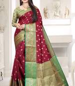 Maroon woven art silk saree with blouse