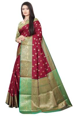 Maroon woven art silk saree with blouse 2