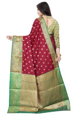 Maroon woven art silk saree with blouse 3