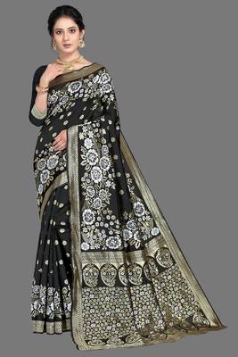 Black woven art silk saree with blouse 1