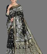 Black woven art silk saree with blouse