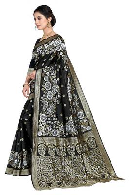 Black woven art silk saree with blouse 2