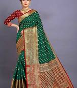Green woven banarasi saree with blouse