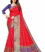Red woven art silk saree with blouse