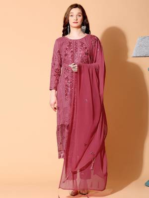 Coral embroidered georgette salwar 1