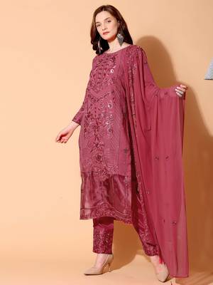 Coral embroidered georgette salwar 2