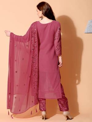 Coral embroidered georgette salwar 3
