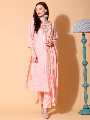 Peach embroidered georgette salwar 1