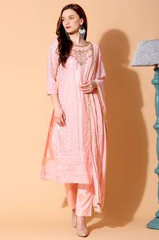 Peach embroidered georgette salwar