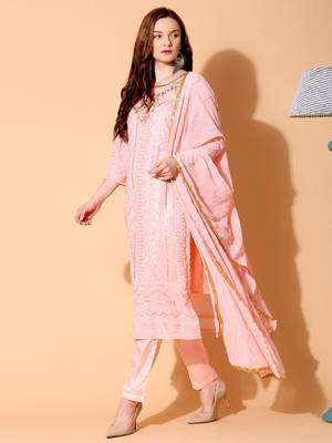 Peach embroidered georgette salwar 2