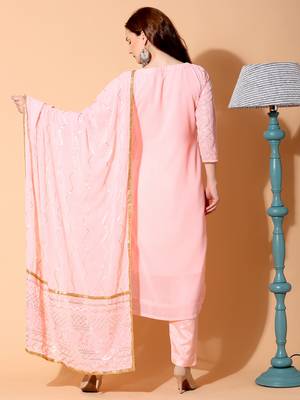 Peach embroidered georgette salwar 3