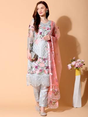 Grey embroidered net salwar 1