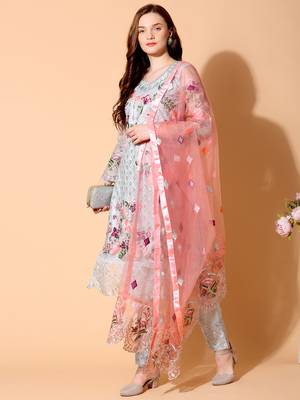 Grey embroidered net salwar 2
