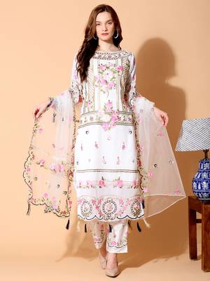 Cream embroidered georgette salwar 1