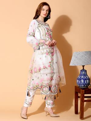 Cream embroidered georgette salwar 2