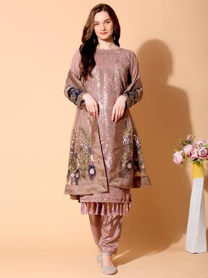 Brown embroidered georgette salwar 1