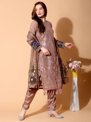 Brown embroidered georgette salwar 2