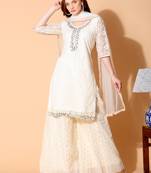 Cream embroidered net salwar