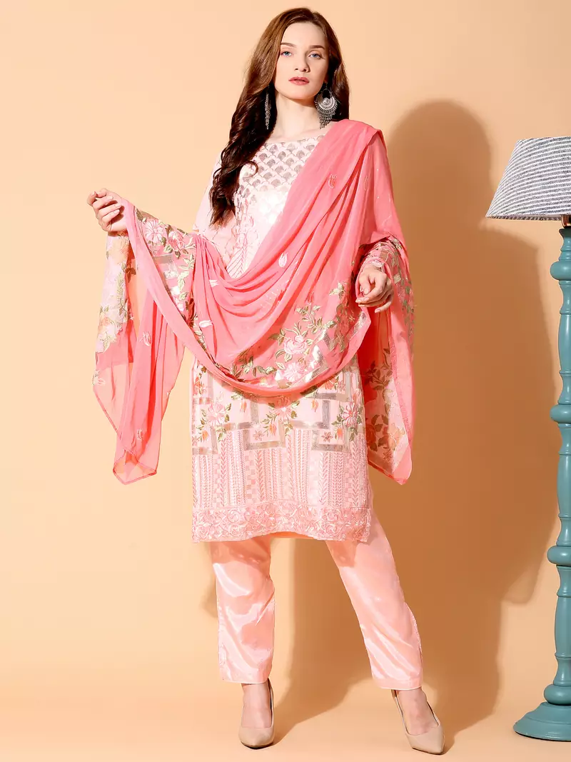 Pink embroidered georgette salwar