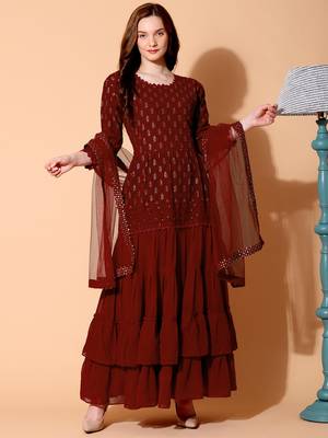 Maroon embroidered georgette salwar 1
