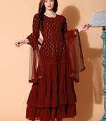 Maroon embroidered georgette salwar
