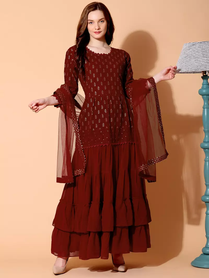 Maroon embroidered georgette salwar