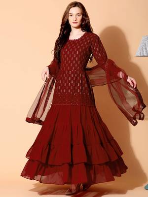 Maroon embroidered georgette salwar 2