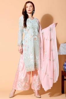 Grey embroidered georgette salwar