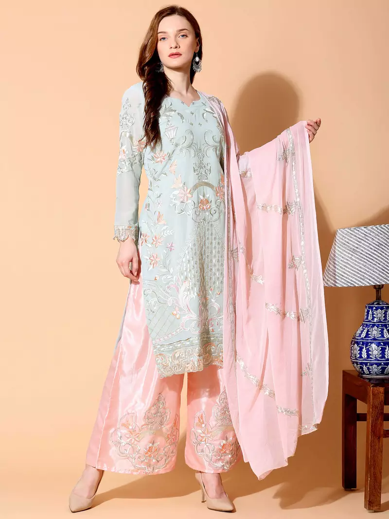 Grey embroidered georgette salwar