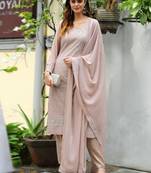 Beige embroidered georgette salwar