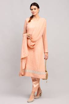 Peach embroidered georgette salwar