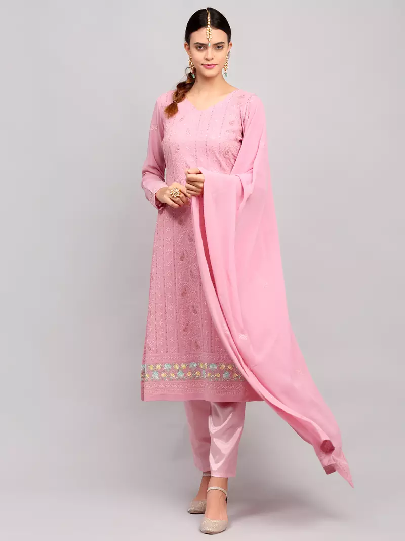 Pink embroidered georgette salwar