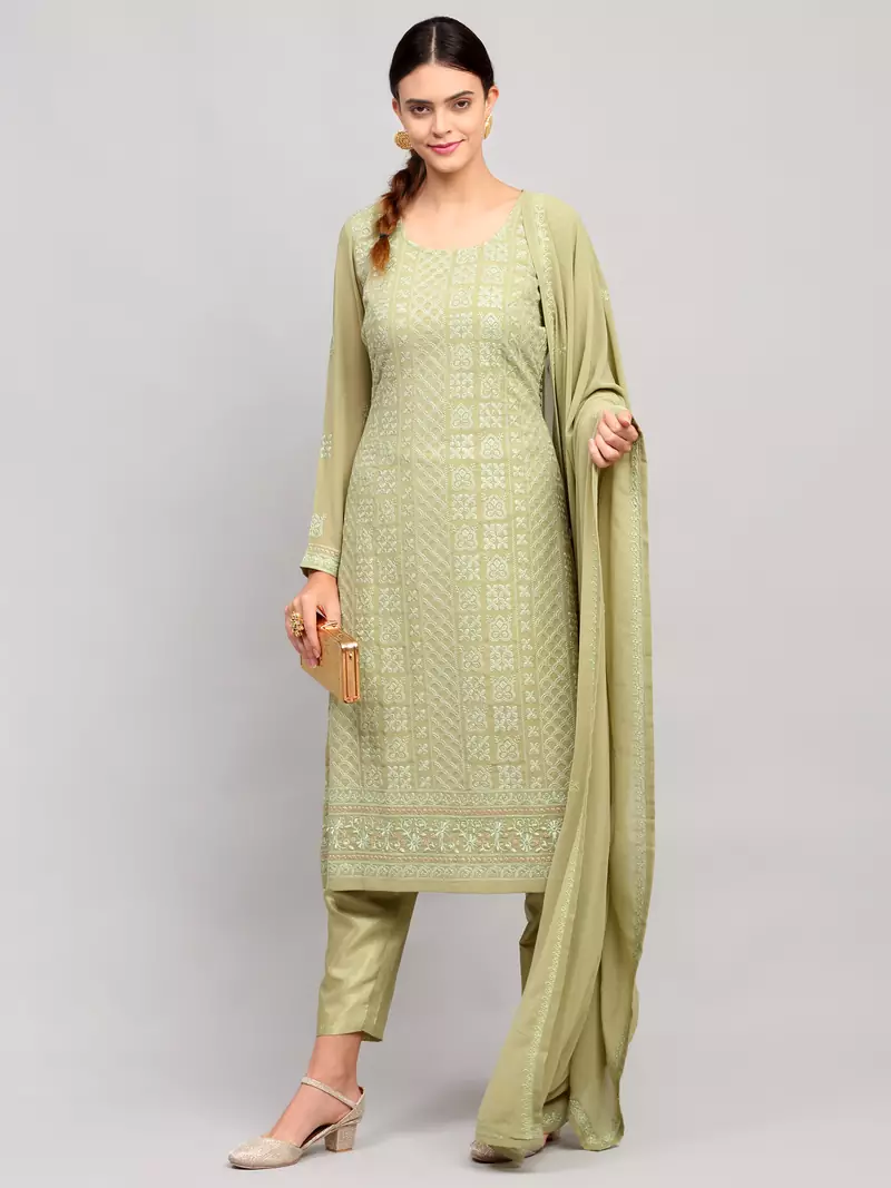 Green embroidered georgette salwar