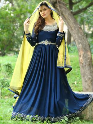 Navy blue embroidered georgette salwar 1