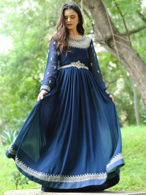 Navy blue embroidered georgette salwar 2