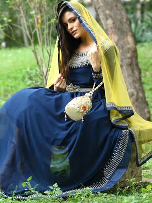Navy blue embroidered georgette salwar 3