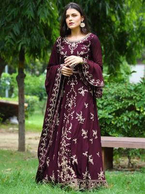 Wine embroidered georgette salwar 1