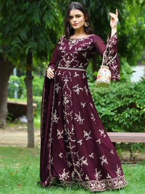 Wine embroidered georgette salwar 2
