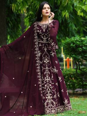 Wine embroidered georgette salwar 3