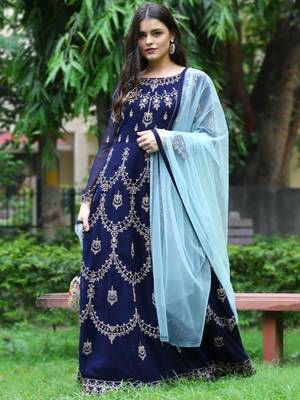 Navy blue embroidered georgette salwar 1