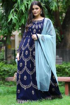 Navy blue embroidered georgette salwar