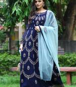 Navy blue embroidered georgette salwar