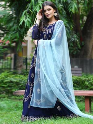 Navy blue embroidered georgette salwar 2
