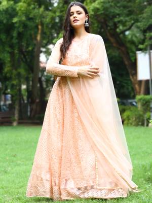 Peach embroidered net salwar 1