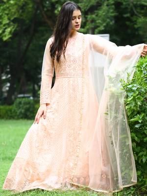Peach embroidered net salwar 2