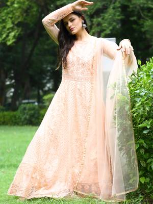 Peach embroidered net salwar 3