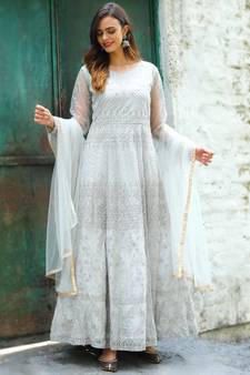 Grey embroidered net salwar