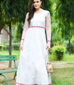 Cream embroidered net salwar